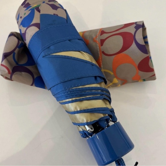 Coach Multicolor Signature Umbrella with Blue Handle - Picture 3 of 3